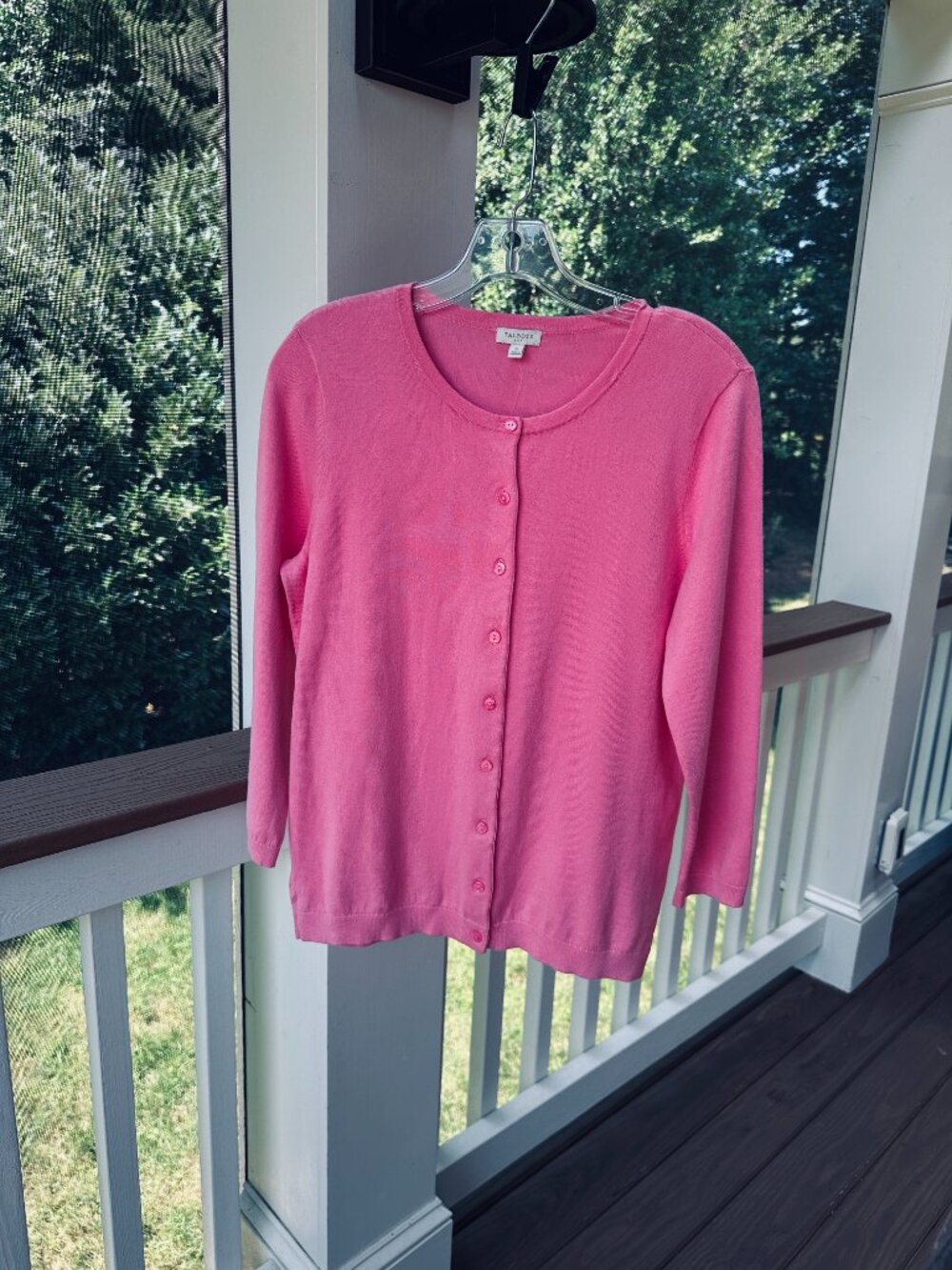 Talbots Bubble Gum Pink Cotton Blend Button Down Cardigan Crew Neck Size M NEW - Picture 3 of 11
